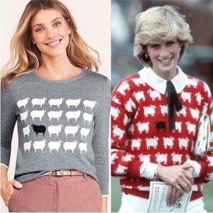 Lands End Black Sheep Pullover Knit Sweater Novelty Print Grey Sz XL Tall